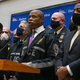 New York City Mayor Eric Adams speaks to members of the media at Harlem Hospital on January 21, 2022 in New York City. One officer was killed and the other remains in critical condition at Harlem Hospital. The officers were shot while responding to a domestic violence call near the 32nd precinct in Harlem.